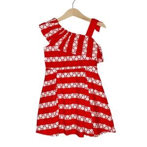Janie and Jack Moto Red White Floral Striped Cold Shoulder Dress 4 NWT